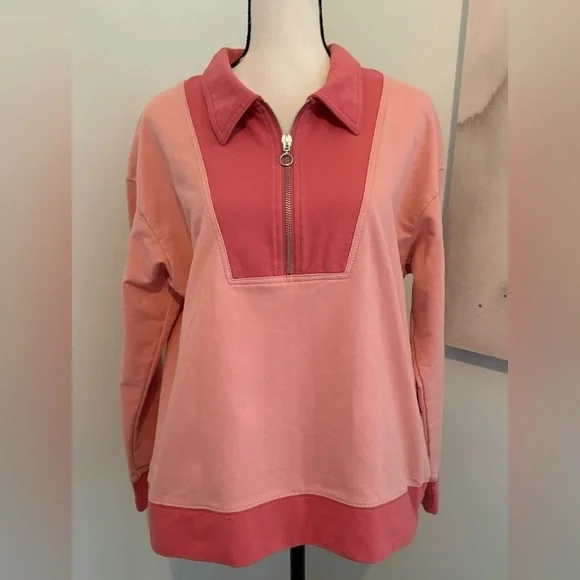 Time and Tru Women's Quarter Zip Sweatshirt Color Block Pink Women’s Size Large - Picture 8 of 11